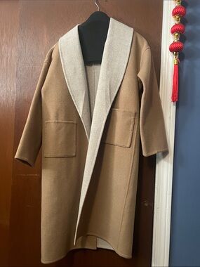Eileen Fisher Camel Coat with Cream Shawl Collar